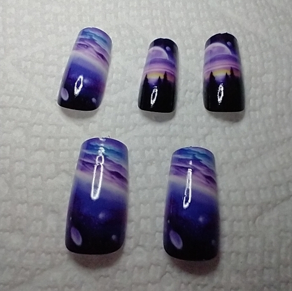 Press on nails purple black trees sunset nail set - Picture 1 of 2